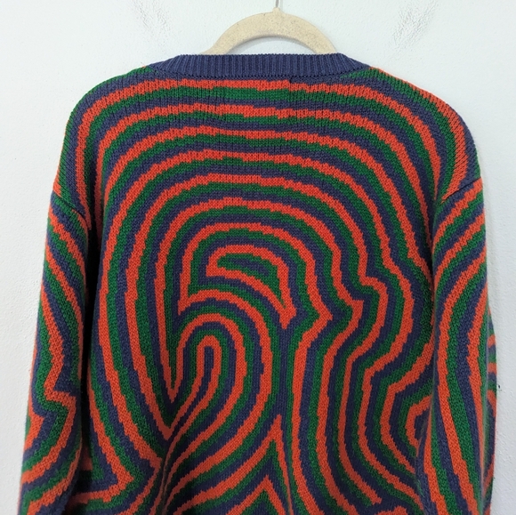Advisry x Creature World Wool Blend Printed Knit Sweater Colorful Blue Medium M - Picture 5 of 6